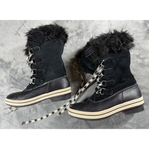 G.H. Bass Boots Womens Size‎ 8.5 Black Snow Duck Winter Faux Fur Suede Lace Up